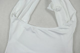 Women's Hollow-Out Fashion Slit Pleated Low Back Cross Halter Neck Solid Long Dress
