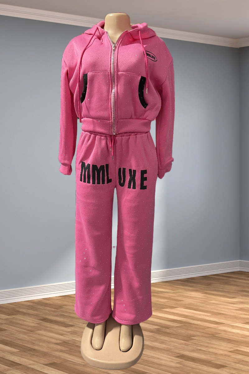 Fashion Street Casual Letter Print Shiny Beaded Tracksuit