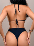 Solid Color Swimsuit Sexy Sequin Lace-Up Bikini