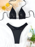 Solid Color Swimsuit Sexy Sequin Lace-Up Bikini