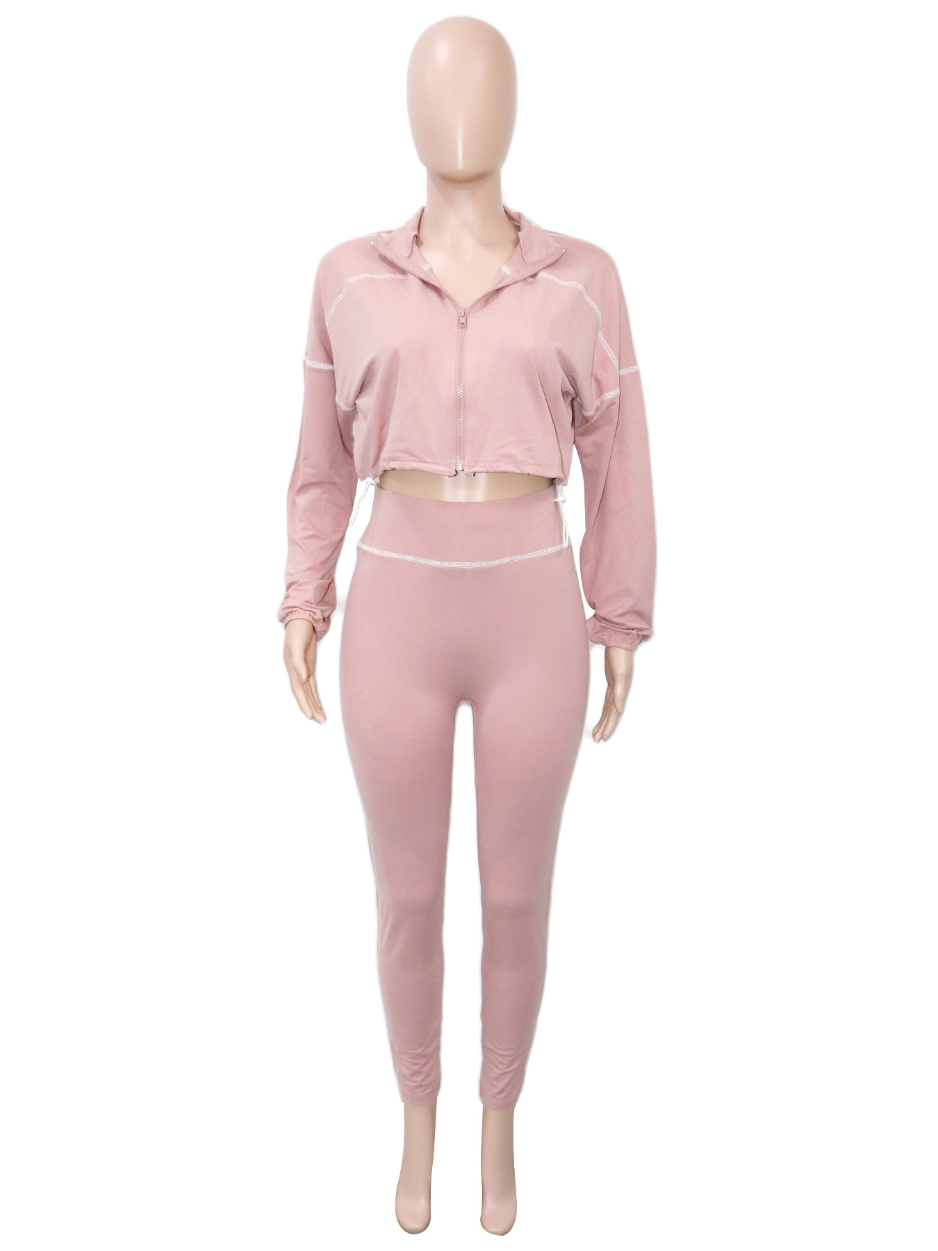 Fashion Casual Sportswear Women's Spring Autumn Solid Color Long Sleeve Zipper Slim Fit Two-Piece Pants Set