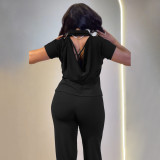 Plus Size Women's Casual V-Neck Short Sleeve Loose Two-Piece Pants Set
