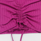 Plus Size Women's Casual Comfort Set V-Neck Drawstring Vest Bell Bottom Pants Two-Piece Outfit