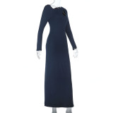Autumn Winter Sexy Hollow-Out Design Slit Chic Long Dress