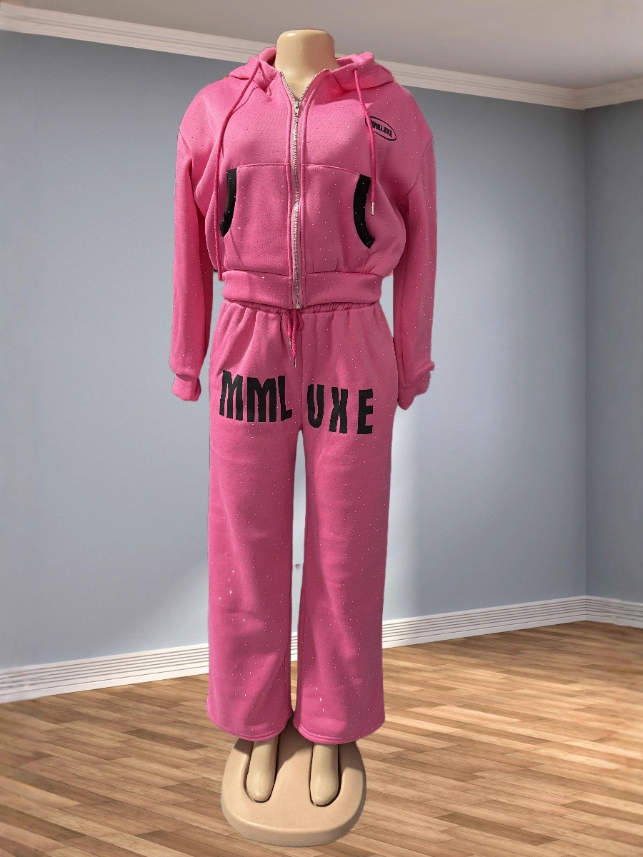 Fashion Street Casual Letter Print Shiny Beaded Tracksuit