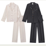 Ice Silk Couple's Pajamas Set Long Sleeve Nightwear for Men & Women