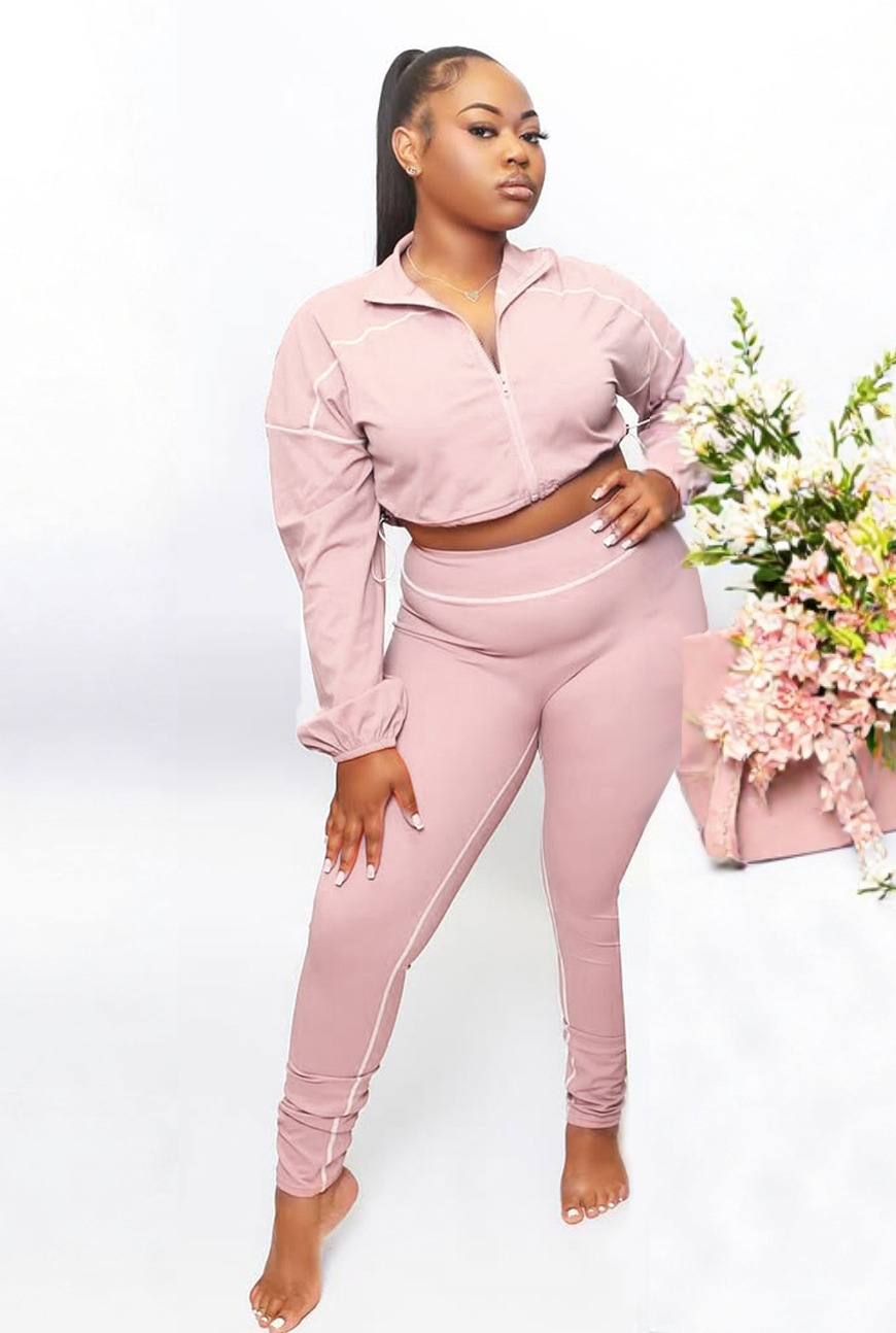 Fashion Casual Sportswear Women's Spring Autumn Solid Color Long Sleeve Zipper Slim Fit Two-Piece Pants Set