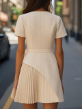 Summer Fashion Chic Dress Slim Waist Patchwork Pleated Dress