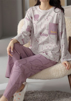 Women's Fall Two Piece Sleepwear Long-Sleeve Cotton Pajama Set Sweet and Cute Pullover Loungewear for Home Women's Fall Two Piece Sleepwear Long-Sleeve Cotton Pajama Set Sweet and Cute Pullover Loungewear for Home