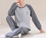 Men's Cotton Pajama Set Long Sleeve Top and Pants Comfortable Sleepwear Casual Home Lounge Wear for Spring and Fall