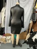 PU Leather V-Neck Bodycon Sexy Dress