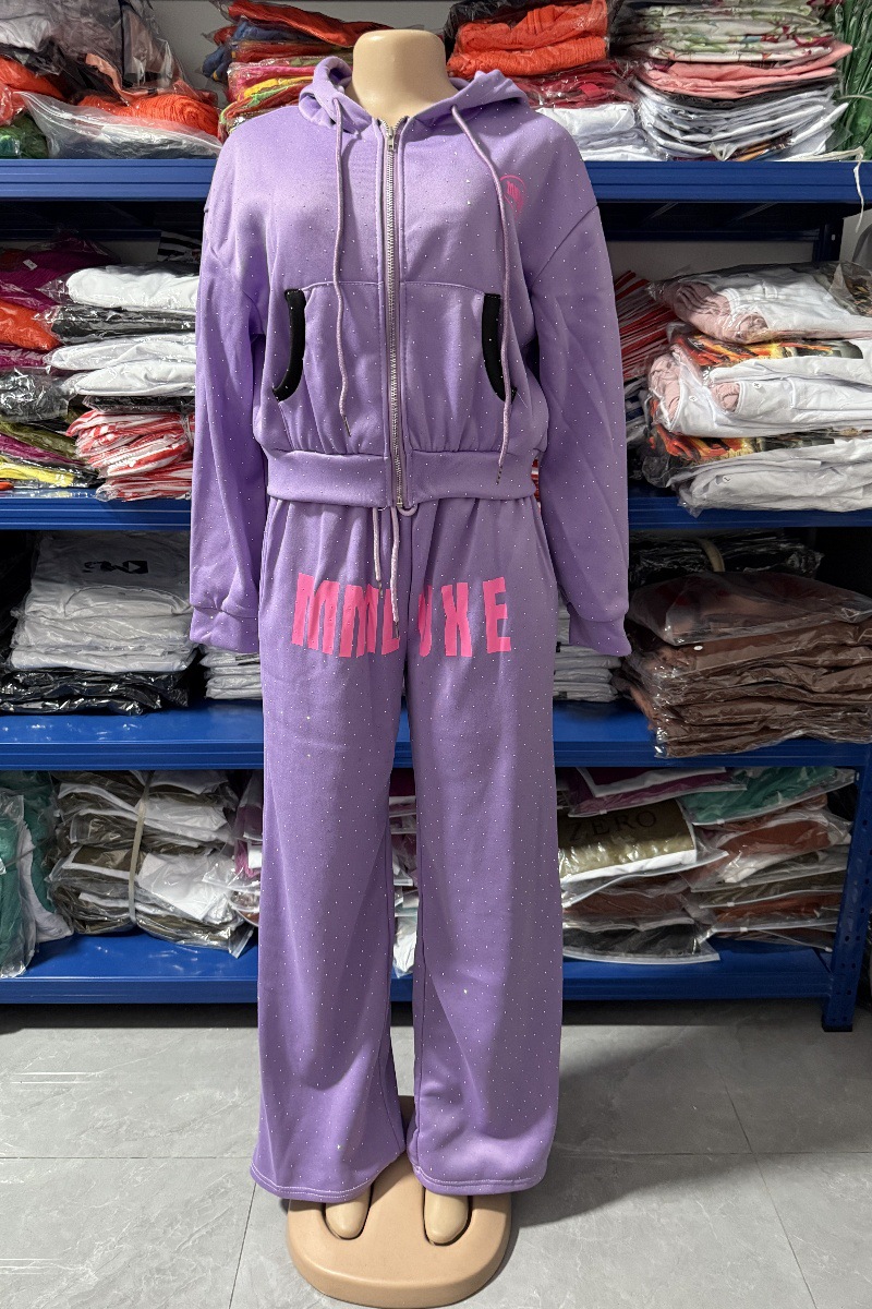 Fashion Street Casual Letter Print Shiny Beaded Tracksuit