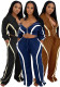 Fashion Women's Striped Patchwork Color Block Zipper Turndown Collar Top Wide Leg Pants Two-Piece Set