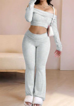 Women off-the-shoulder long-sleeved top and trousers two-piece set Women off-the-shoulder long-sleeved top and trousers two-piece set