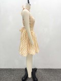 African Women sexy square-neck halter neck plaid dress