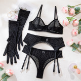 Women polka dot flocked gloves Sexy lingerie set