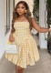 African Women sexy square-neck halter neck plaid dress