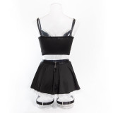 Women lace-up maid Pu-Leather cosplay uniform Sexy lingerie set