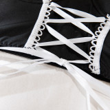 Women lace-up maid Pu-Leather cosplay uniform Sexy lingerie set