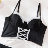 Women lace-up maid Pu-Leather cosplay uniform Sexy lingerie set