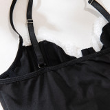 Women lace-up maid Pu-Leather cosplay uniform Sexy lingerie set