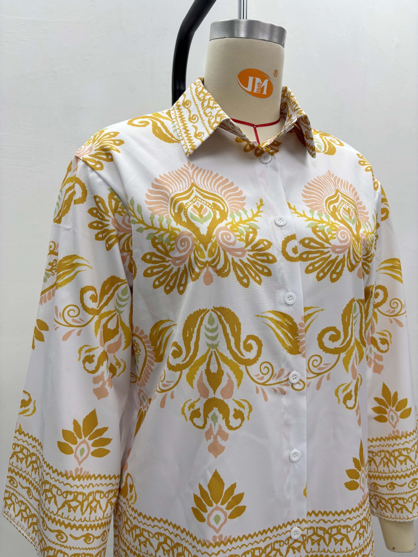 Plus-size African Women long-sleeved turndown collar printed shirt and wide-leg pants two-piece set