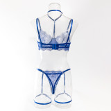 Women hollow lace eyelash halter neck lingerie set with detachable leg loops
