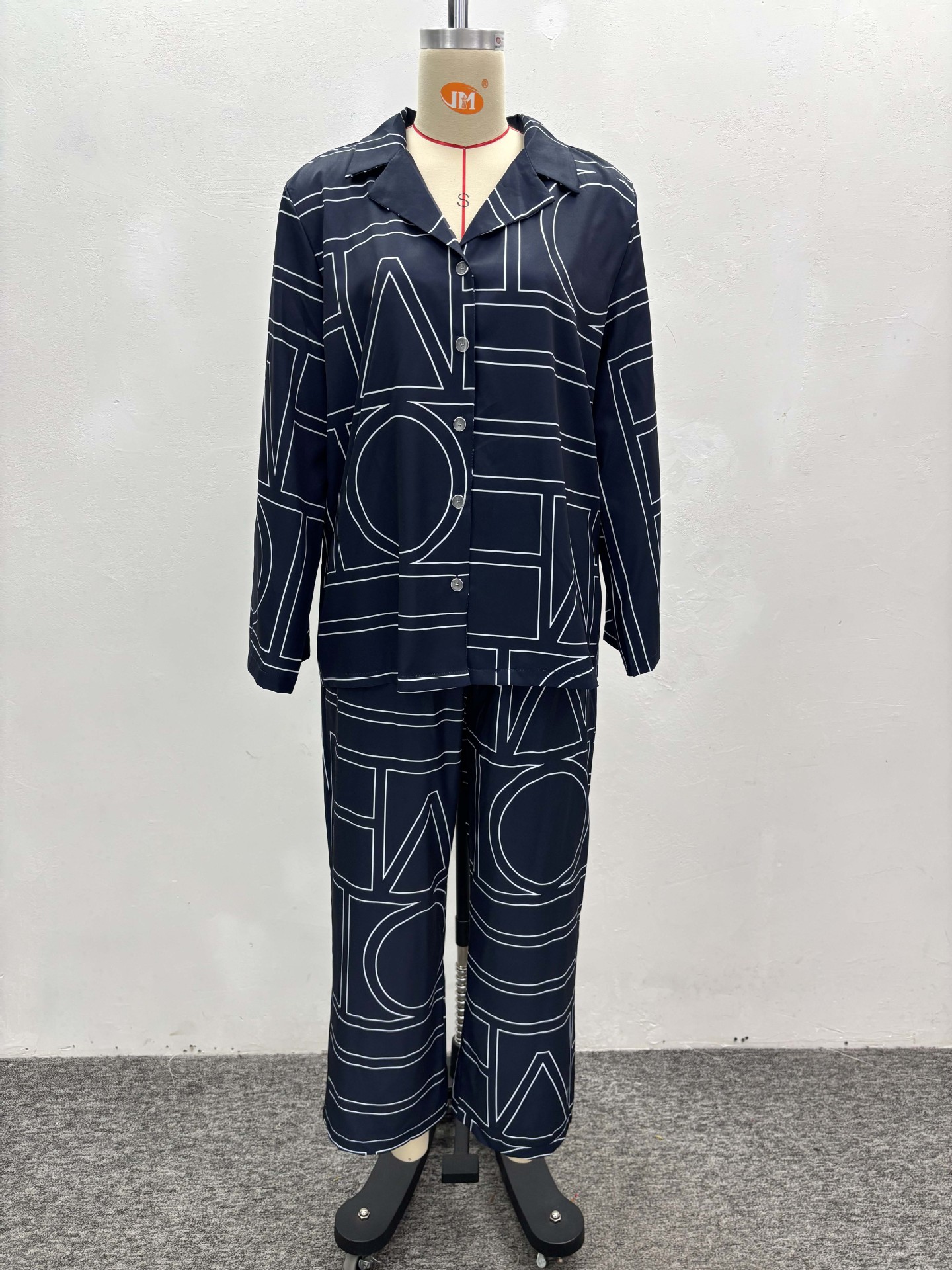 African Women Turndown Collar Long-sleeved printed shirt and wide-leg pants two-piece set