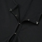 Women solid hollow long-sleeved jumpsuit