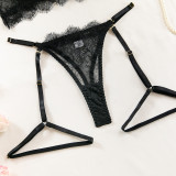 Women hollow lace eyelash halter neck lingerie set with detachable leg loops