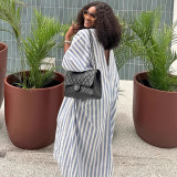 Plus-size African Women V-neck striped maxi dress