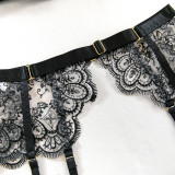Women embroidered metal buckle lace-up see-through Sexy lingerie set