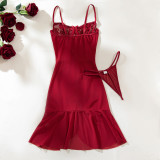 Women lace see-through mesh dress thong Sexy lingerie set
