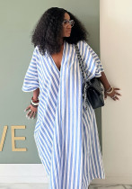 Plus-size African Women V-neck striped maxi dress