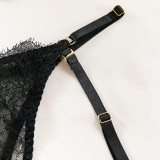 Women hollow lace eyelash halter neck lingerie set with detachable leg loops