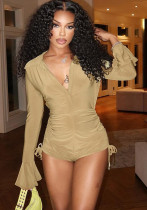 Women Fall Sexy Drawstring Long-Sleeved Bodysuit