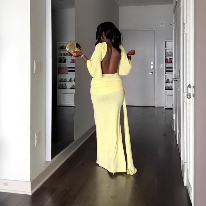 Women summer elegant backless sexy slit off-shoulder dress