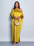 Women autumn satin yellow maxi dress
