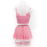 Women lace-up maid Pu-Leather cosplay uniform Sexy lingerie set