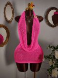 Women sexy knitting halter neck sleeveless backless dress