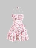 Women floral cascading ruffles dress