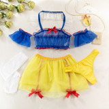 Women Halter Neck maid uniform Snow White see-through uniform with stockings sexy lingerie set