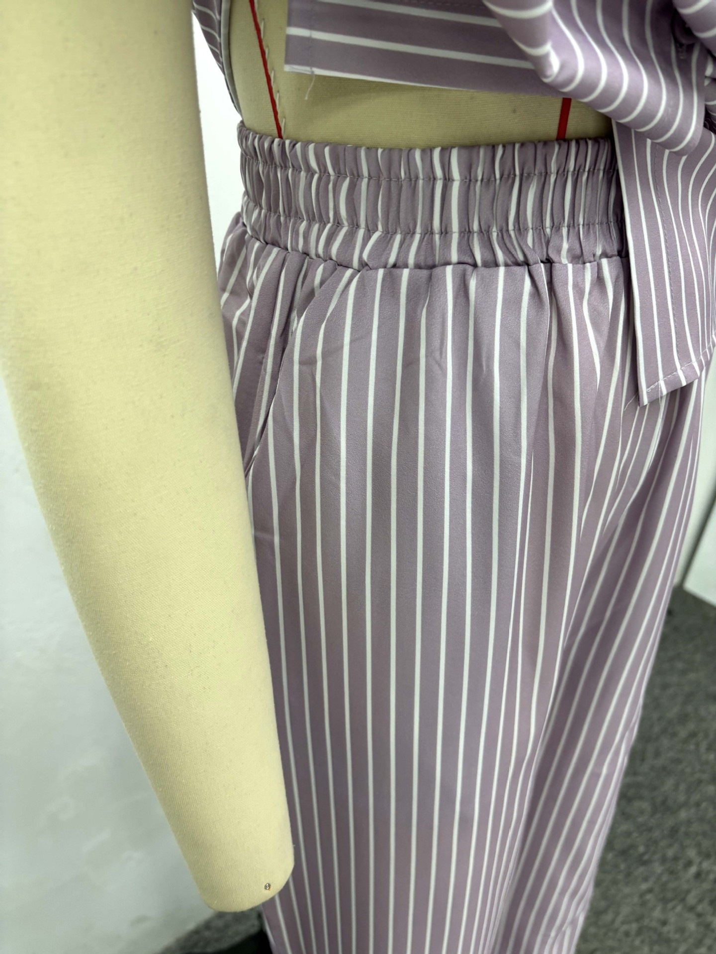 Plus-size African Women casual turndown collar striped shirt and wide-leg pants two-piece set