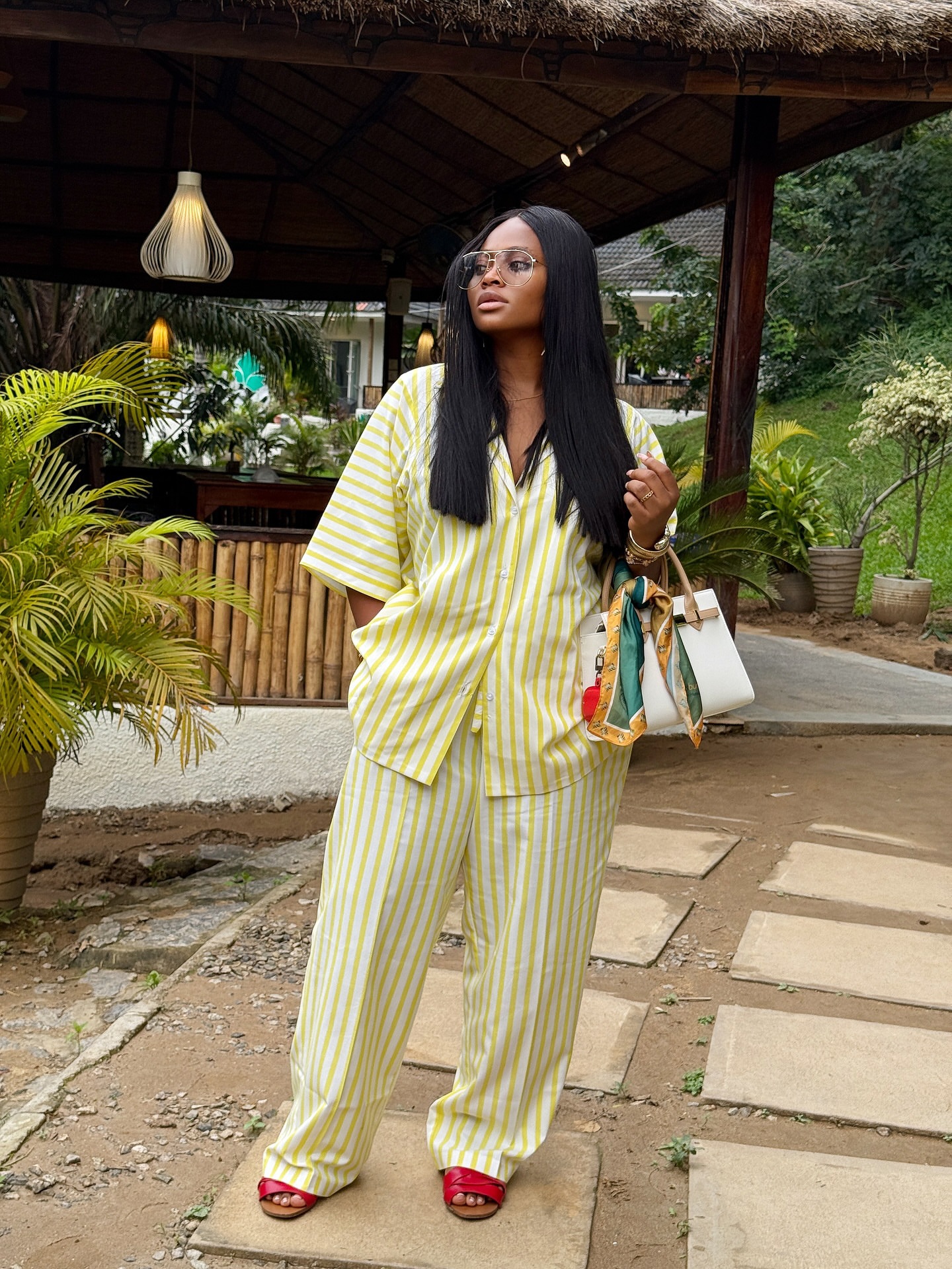 Plus-size African Women striped short-sleeved top and long pants casual two-piece set