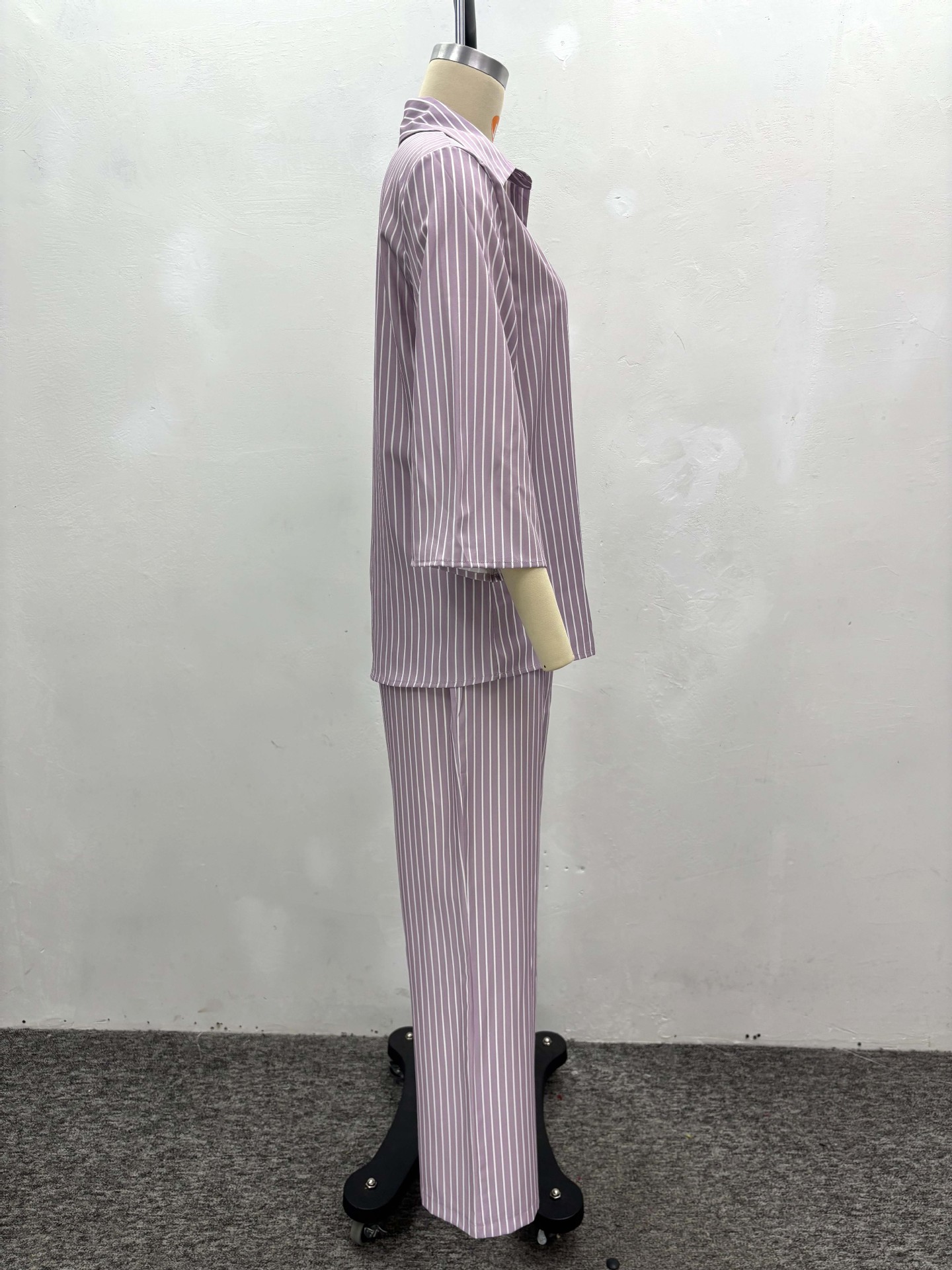 Plus-size African Women casual turndown collar striped shirt and wide-leg pants two-piece set