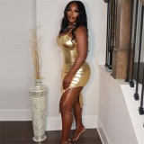 Women autumn shiny strapless sexy bodycon irregular strap Dress