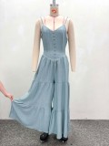 African Women sexy solid V-neck long jumpsuit