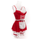 Women lace-up maid Pu-Leather cosplay uniform Sexy lingerie set