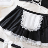 Women lace-up maid Pu-Leather cosplay uniform Sexy lingerie set