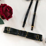 Women embroidered metal buckle lace-up see-through Sexy lingerie set